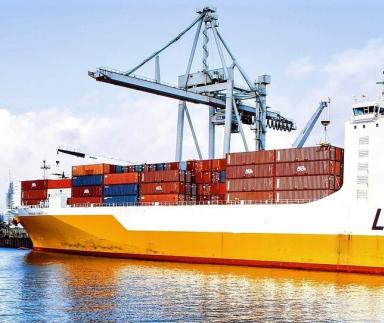 A ship in port.